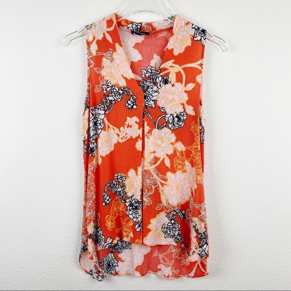 Beige by eci Orange Floral Print Sleeveless Top S